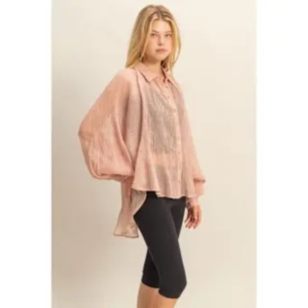 Sheer Collared Button-Up